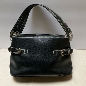Vintage 2005 Tommy Hilfiger Shoulder Bag Faux Leather TH Pebbled Black Purse Y2K
